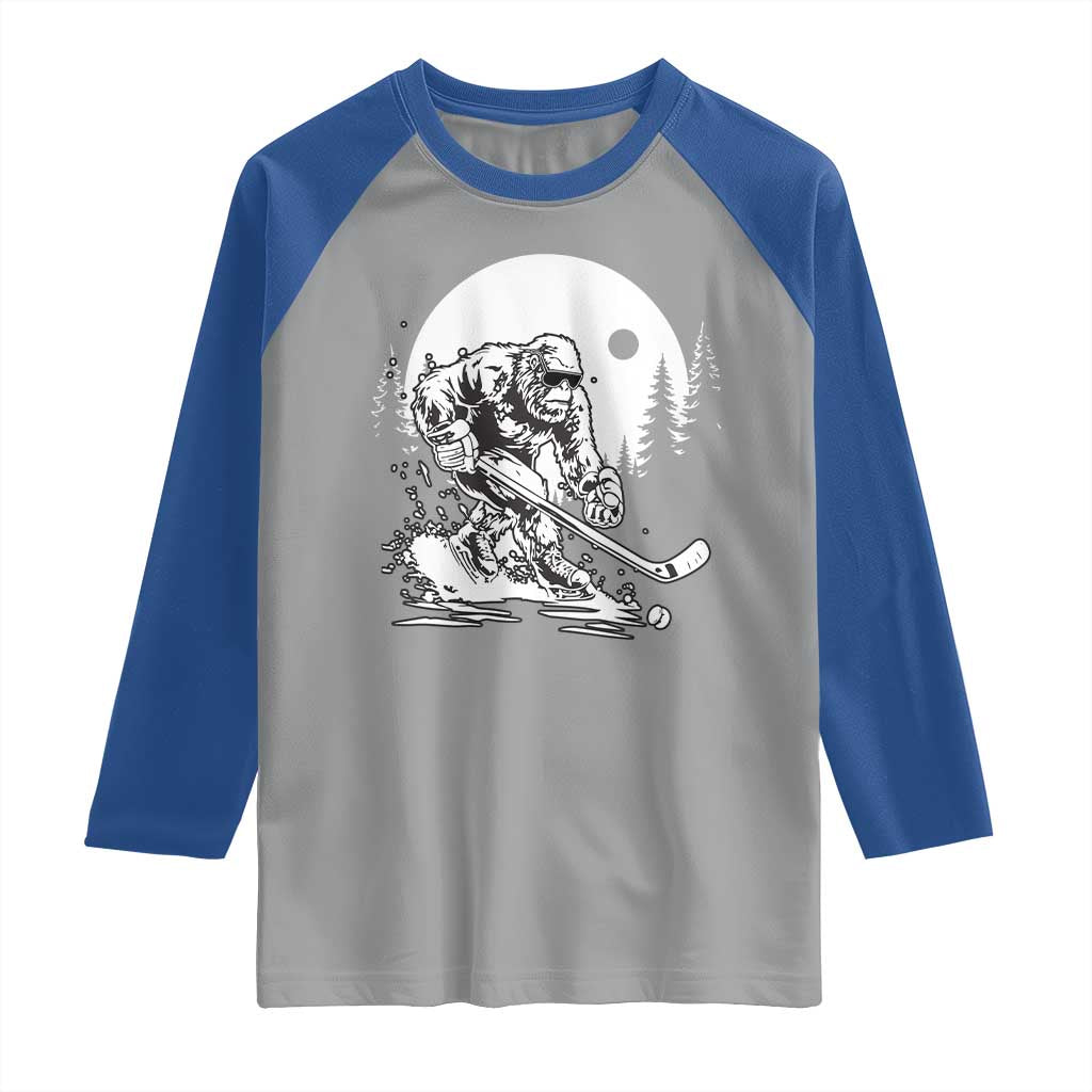 Bigfoot Playing Ice Hockey Raglan Shirt Funny Cryptid Sports Gift TS12 Sport Gray Royal Print Your Wear