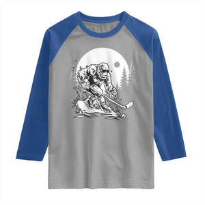 Bigfoot Playing Ice Hockey Raglan Shirt Funny Cryptid Sports Gift TS12 Sport Gray Royal Print Your Wear