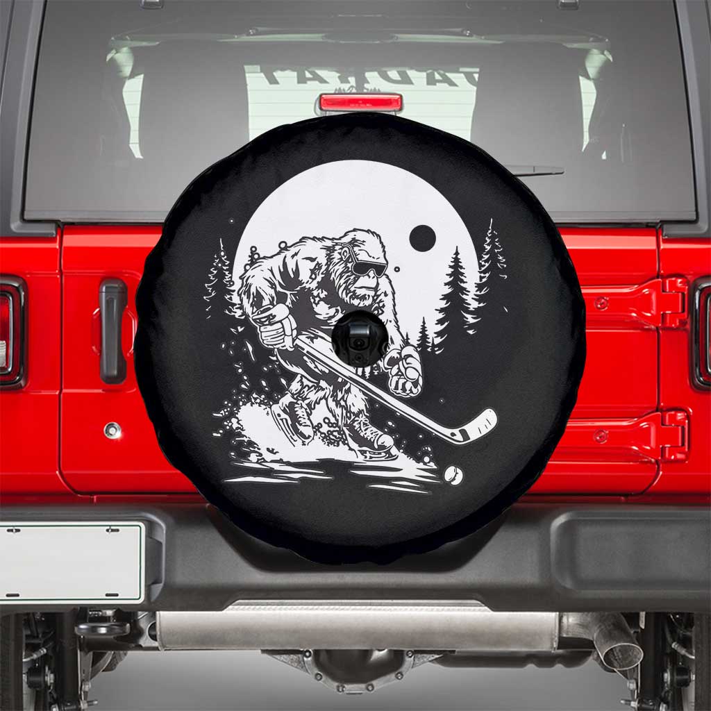 Bigfoot Playing Ice Hockey Spare Tire Cover Funny Cryptid Sports Gift TS12 Black Print Your Wear