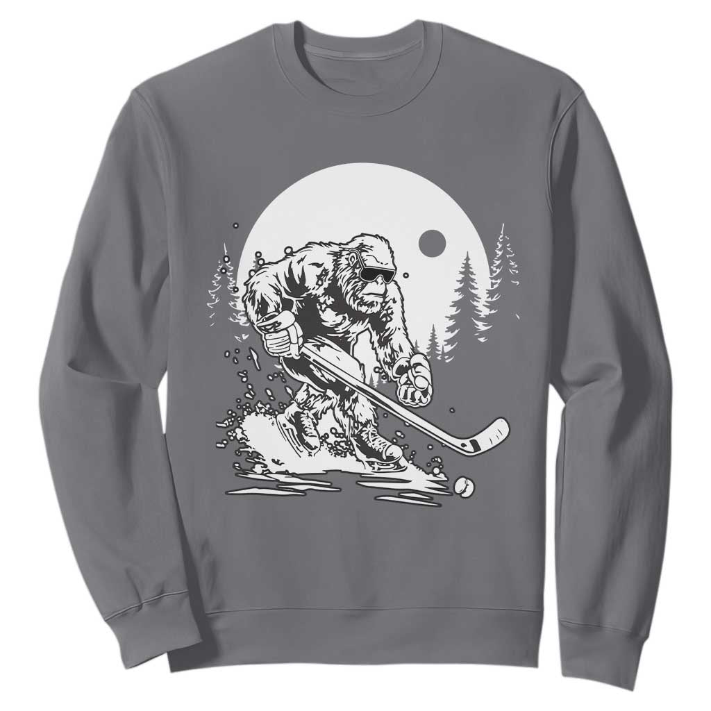 Bigfoot Playing Ice Hockey Sweatshirt Funny Cryptid Sports Gift TS12 Charcoal Print Your Wear