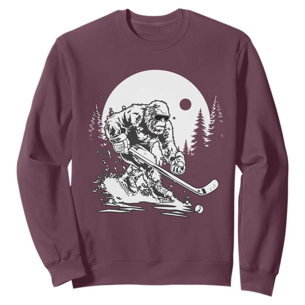 Bigfoot Playing Ice Hockey Sweatshirt Funny Cryptid Sports Gift TS12 Maroon Print Your Wear