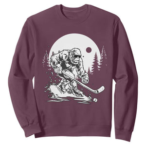 Bigfoot Playing Ice Hockey Sweatshirt Funny Cryptid Sports Gift TS12 Maroon Print Your Wear
