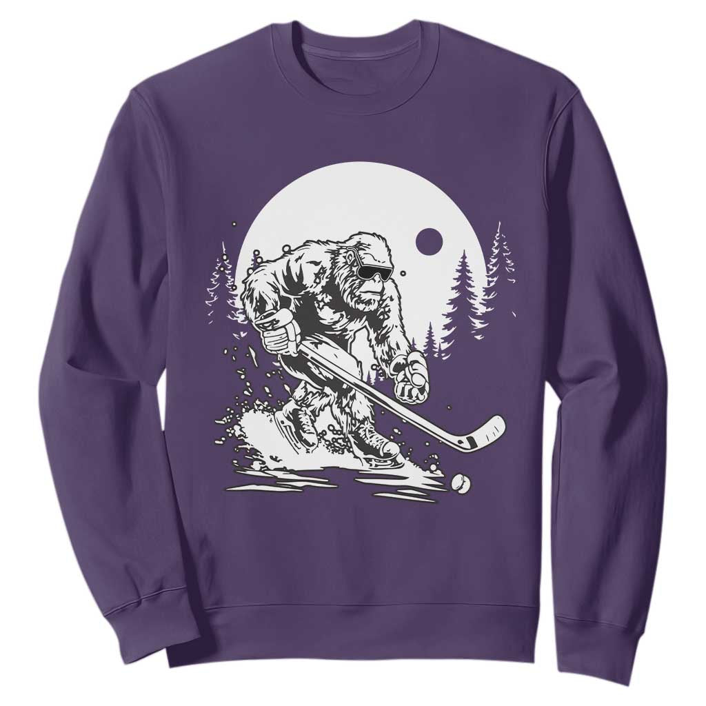 Bigfoot Playing Ice Hockey Sweatshirt Funny Cryptid Sports Gift TS12 Purple Print Your Wear