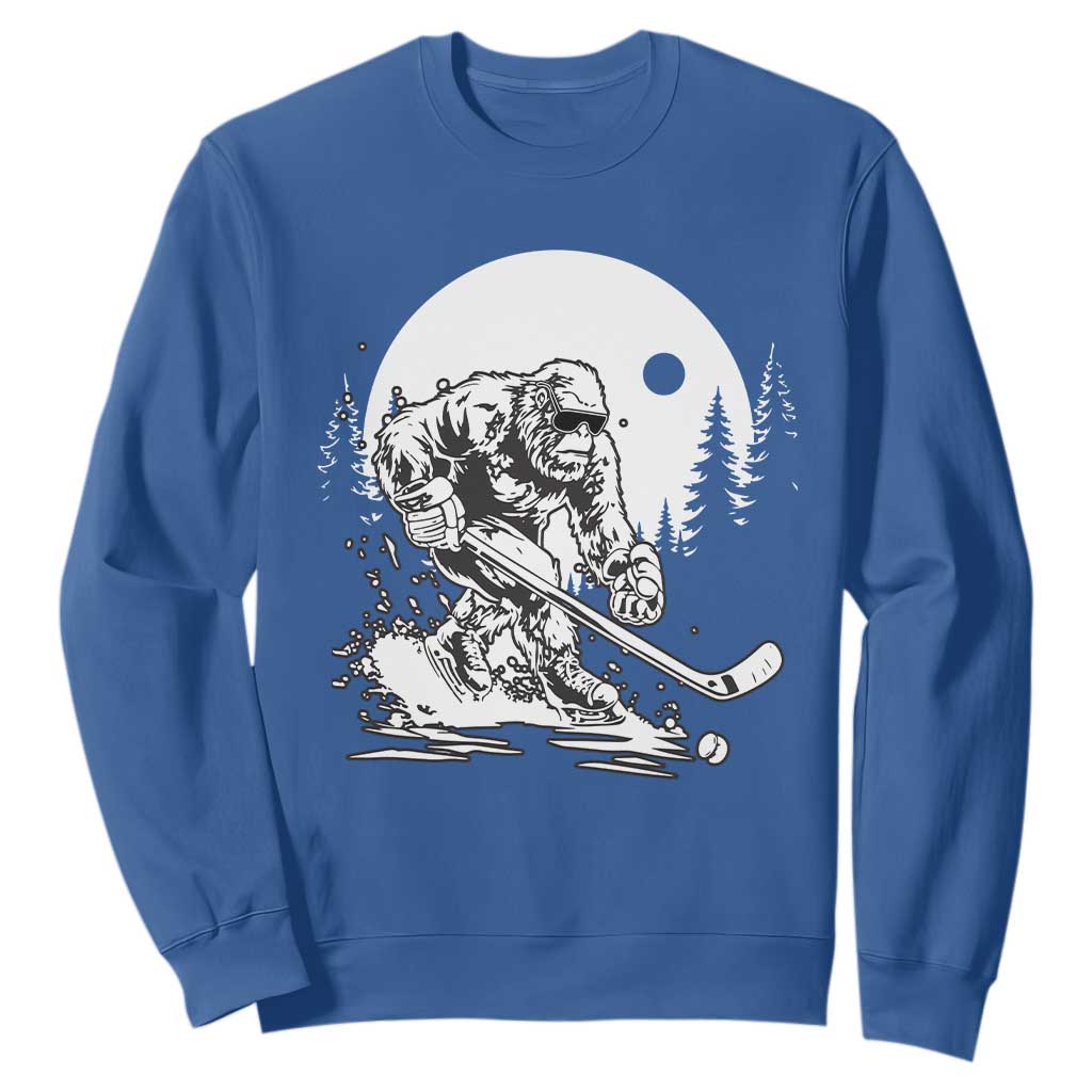Bigfoot Playing Ice Hockey Sweatshirt Funny Cryptid Sports Gift TS12 Royal Blue Print Your Wear