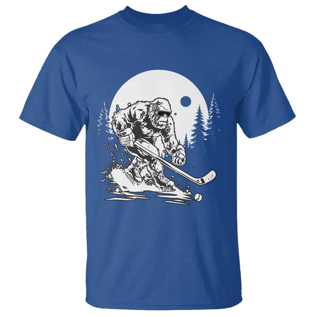 Bigfoot Playing Ice Hockey T Shirt Funny Cryptid Sports Gift TS12 Royal Blue Print Your Wear