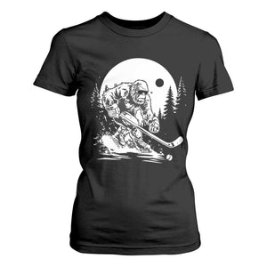 Bigfoot Playing Ice Hockey T Shirt For Women Funny Cryptid Sports Gift TS12 Black Print Your Wear