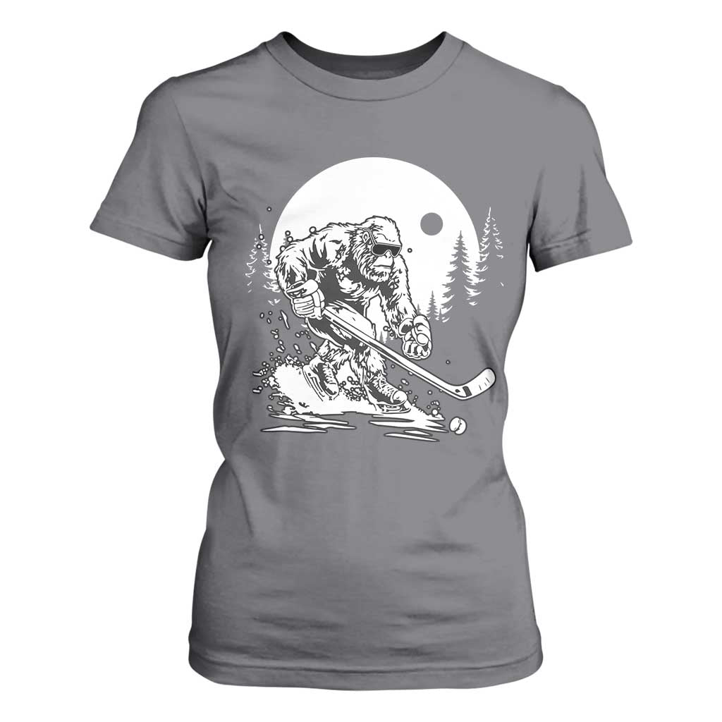 Bigfoot Playing Ice Hockey T Shirt For Women Funny Cryptid Sports Gift TS12 Charcoal Print Your Wear