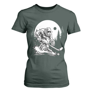 Bigfoot Playing Ice Hockey T Shirt For Women Funny Cryptid Sports Gift TS12 Dark Forest Green Print Your Wear