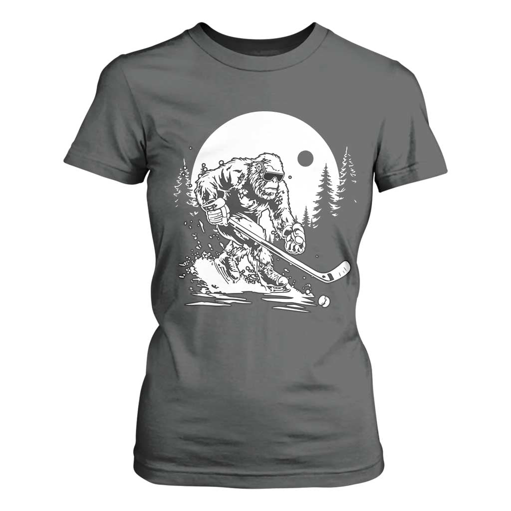 Bigfoot Playing Ice Hockey T Shirt For Women Funny Cryptid Sports Gift TS12 Dark Heather Print Your Wear