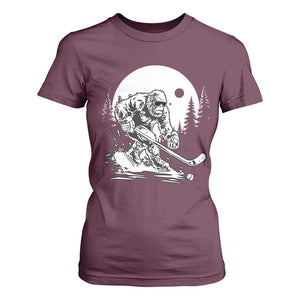 Bigfoot Playing Ice Hockey T Shirt For Women Funny Cryptid Sports Gift TS12 Maroon Print Your Wear