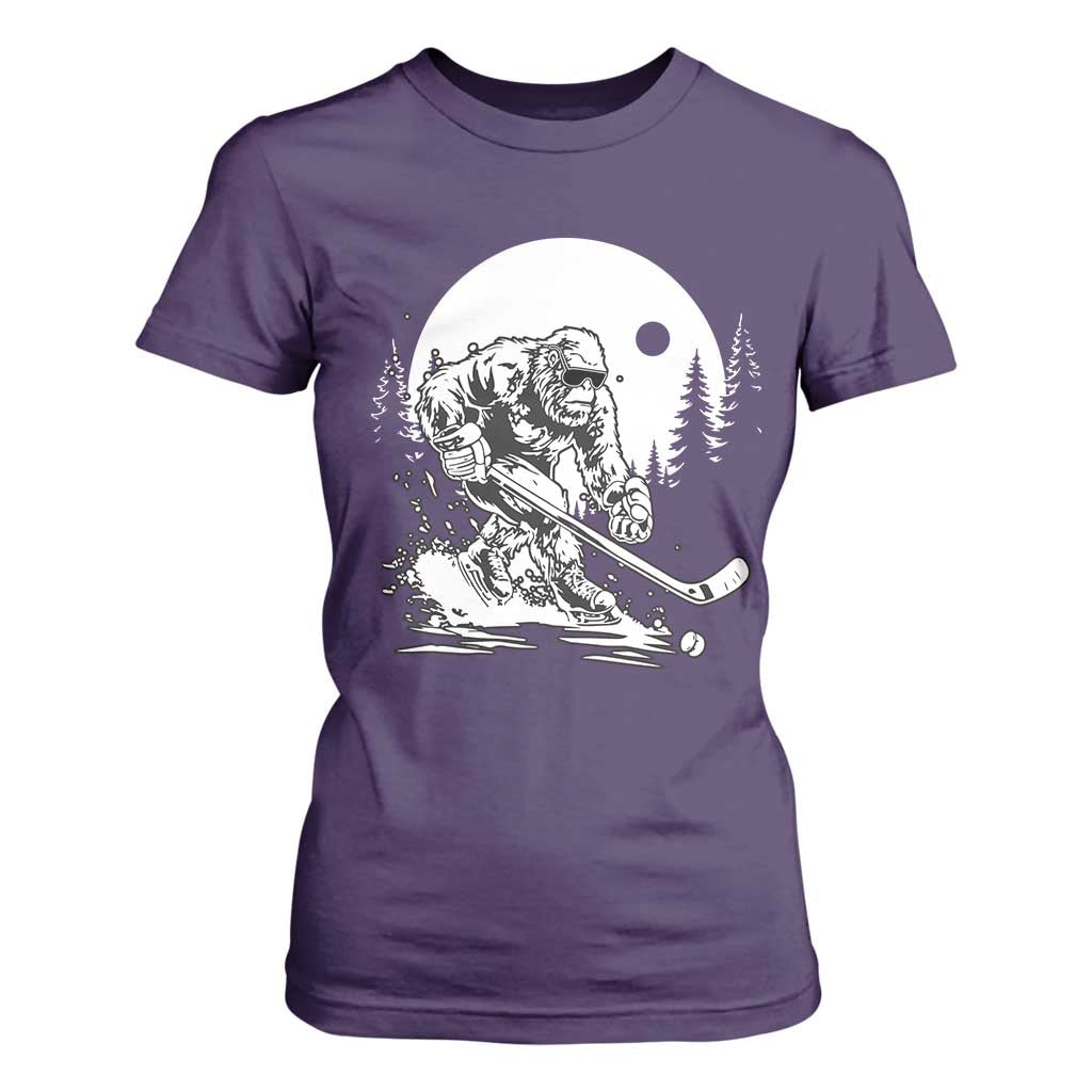 Bigfoot Playing Ice Hockey T Shirt For Women Funny Cryptid Sports Gift TS12 Purple Print Your Wear