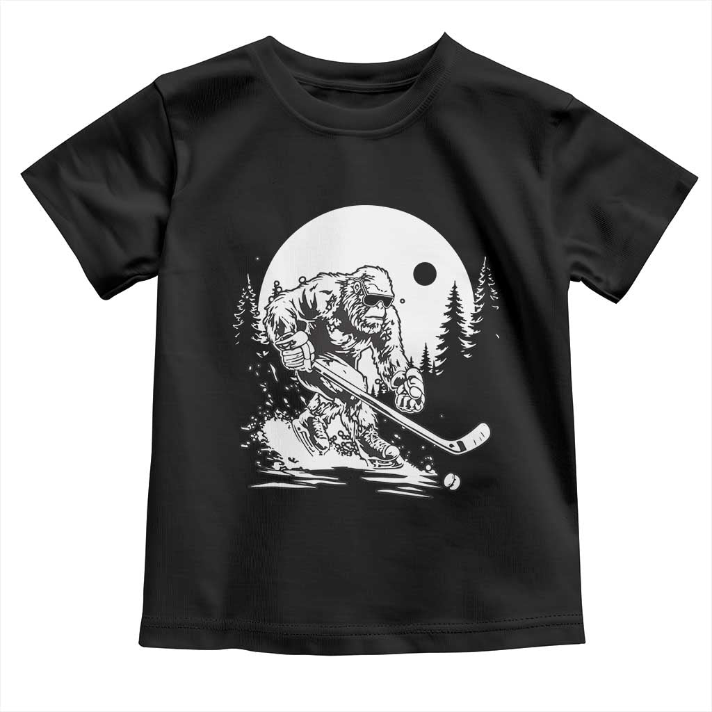 Bigfoot Playing Ice Hockey Toddler T Shirt Funny Cryptid Sports Gift TS12 Black Print Your Wear