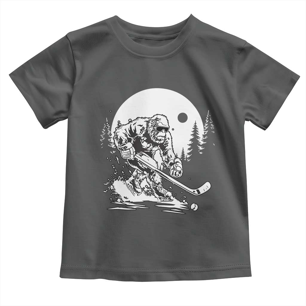 Bigfoot Playing Ice Hockey Toddler T Shirt Funny Cryptid Sports Gift TS12 Dark Heather Print Your Wear