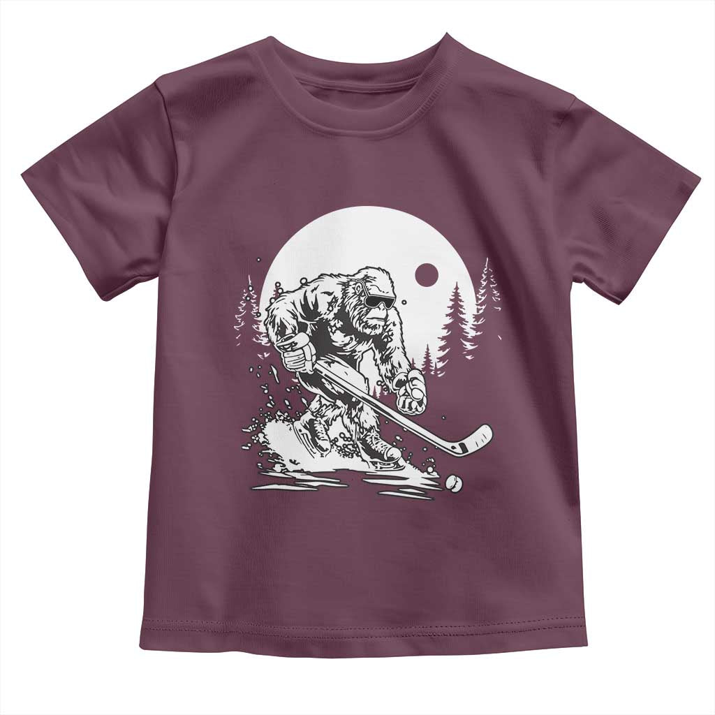 Bigfoot Playing Ice Hockey Toddler T Shirt Funny Cryptid Sports Gift TS12 Maroon Print Your Wear