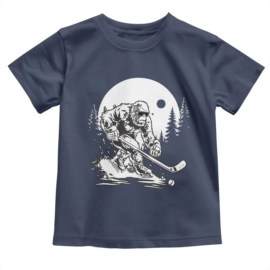 Bigfoot Playing Ice Hockey Toddler T Shirt Funny Cryptid Sports Gift TS12 Navy Print Your Wear