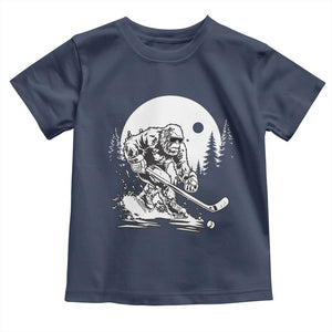 Bigfoot Playing Ice Hockey Toddler T Shirt Funny Cryptid Sports Gift TS12 Navy Print Your Wear