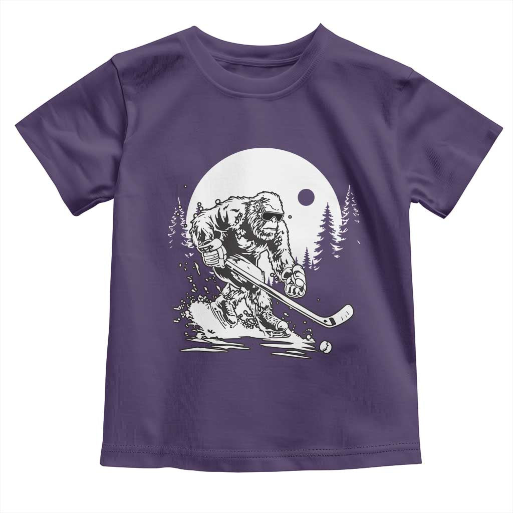 Bigfoot Playing Ice Hockey Toddler T Shirt Funny Cryptid Sports Gift TS12 Purple Print Your Wear