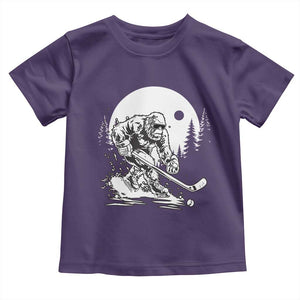Bigfoot Playing Ice Hockey Toddler T Shirt Funny Cryptid Sports Gift TS12 Purple Print Your Wear