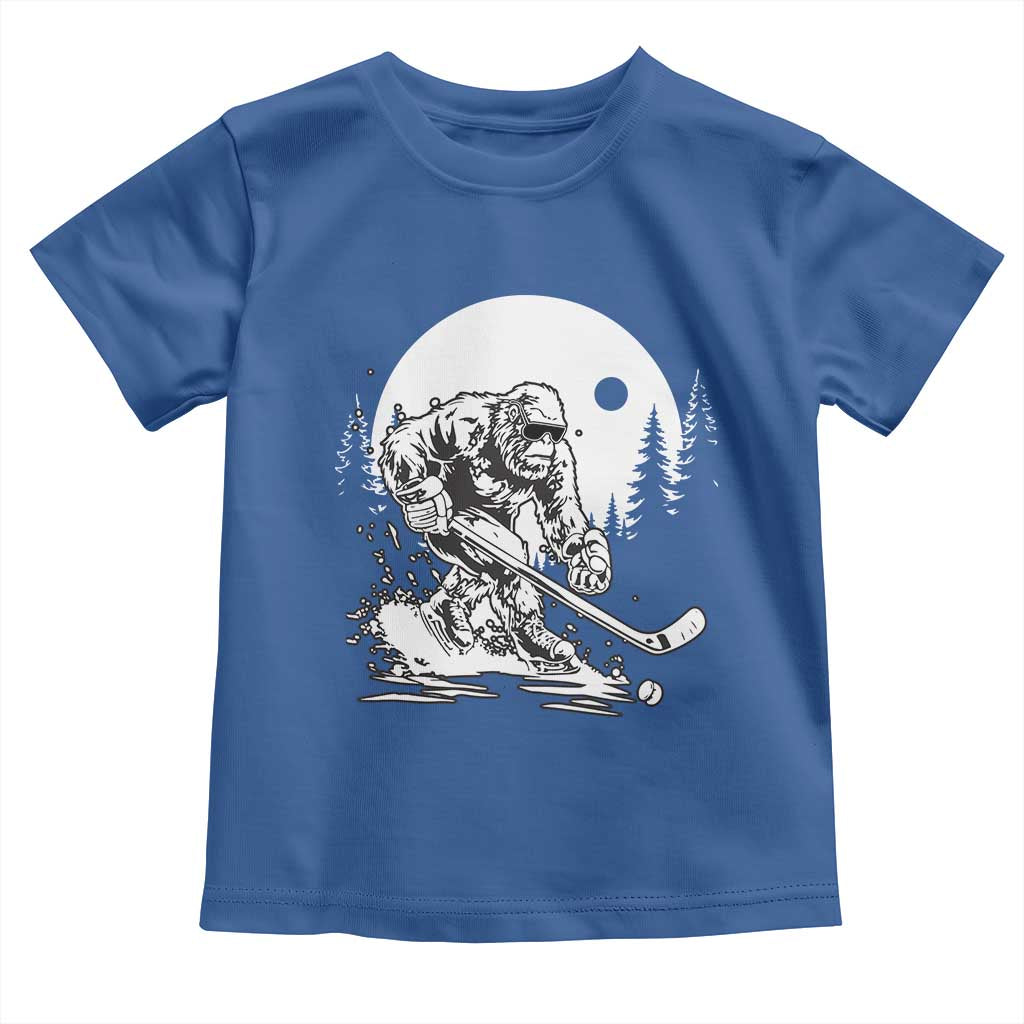Bigfoot Playing Ice Hockey Toddler T Shirt Funny Cryptid Sports Gift TS12 Royal Blue Print Your Wear