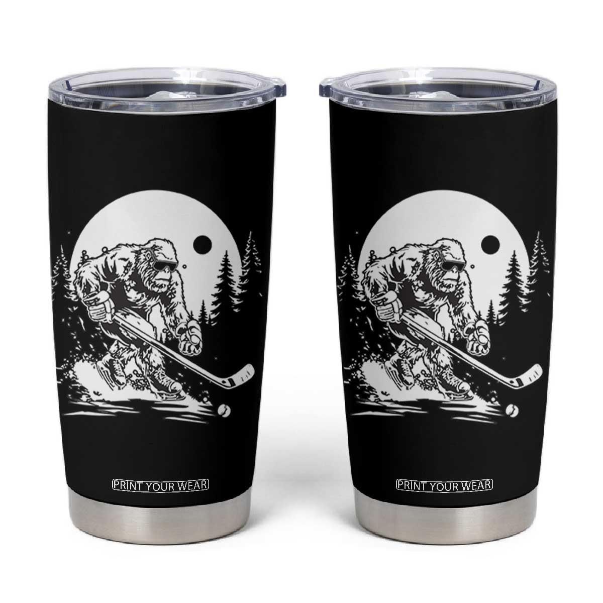 Bigfoot Playing Ice Hockey Tumbler Cup Funny Cryptid Sports Gift TS12 Black Print Your Wear