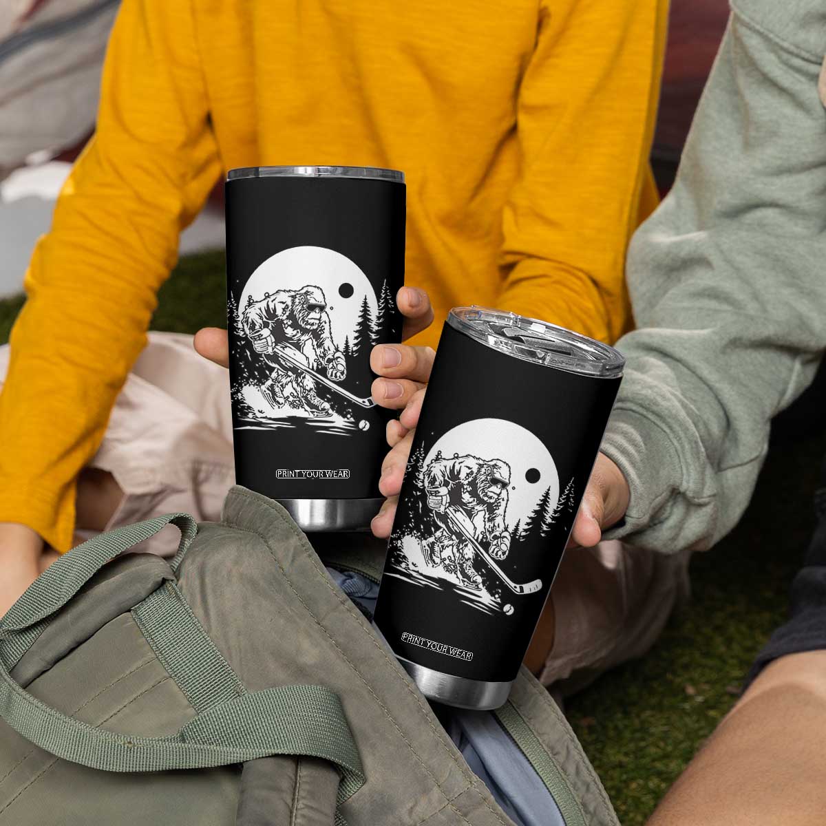 Bigfoot Playing Ice Hockey Tumbler Cup Funny Cryptid Sports Gift TS12 Print Your Wear
