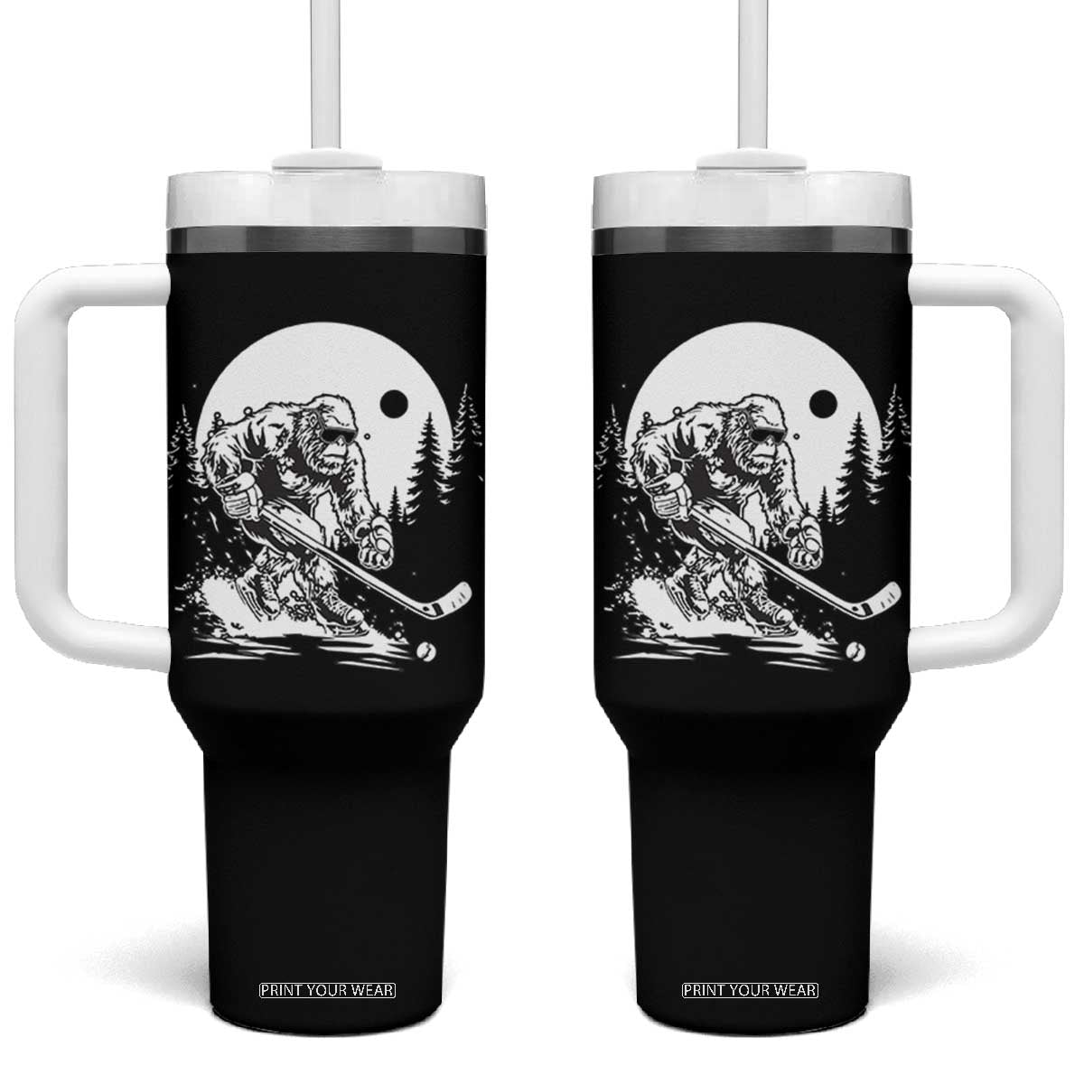 Bigfoot Playing Ice Hockey Tumbler With Handle Funny Cryptid Sports Gift TS12 One Size: 40 oz Black Print Your Wear