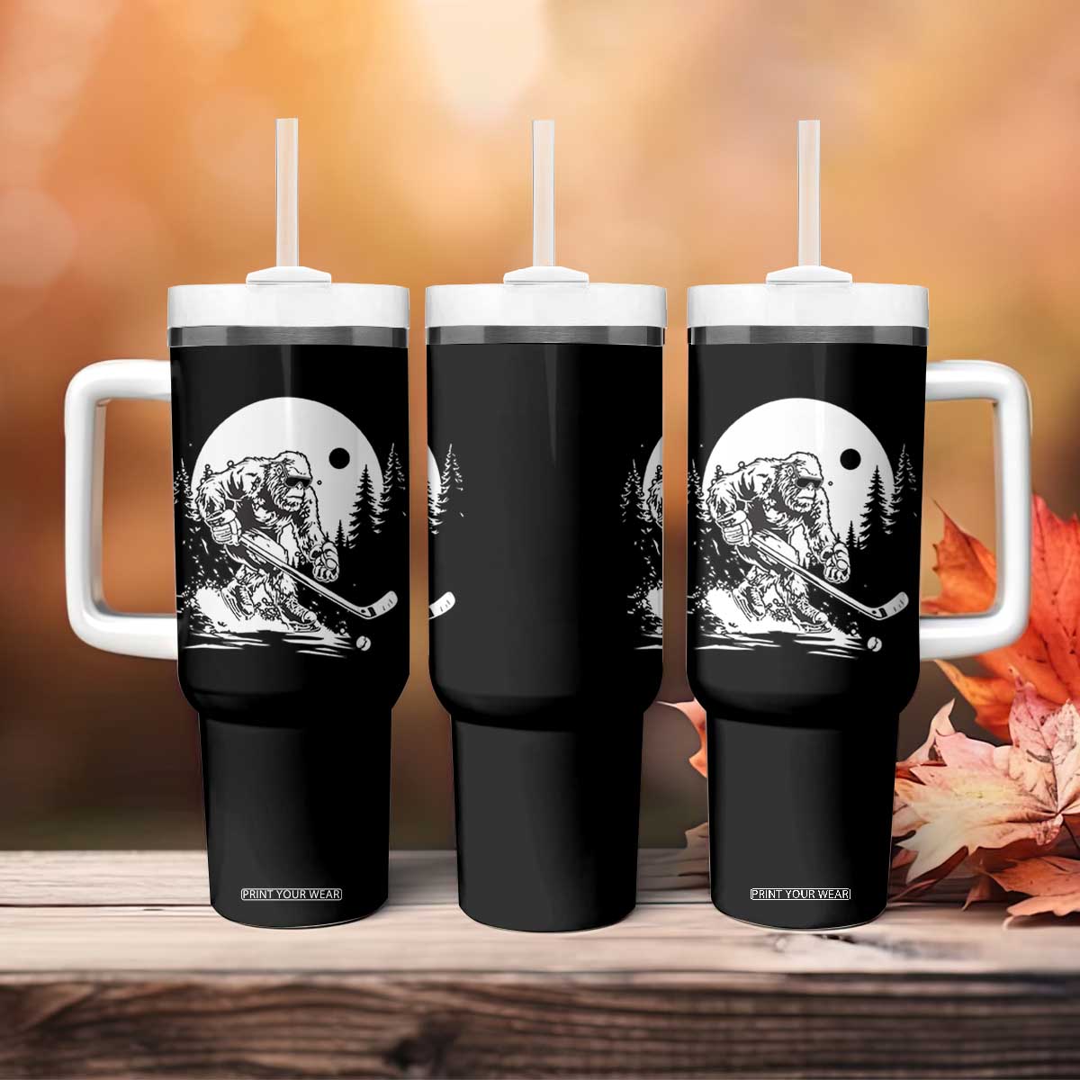 Bigfoot Playing Ice Hockey Tumbler With Handle Funny Cryptid Sports Gift TS12 Print Your Wear
