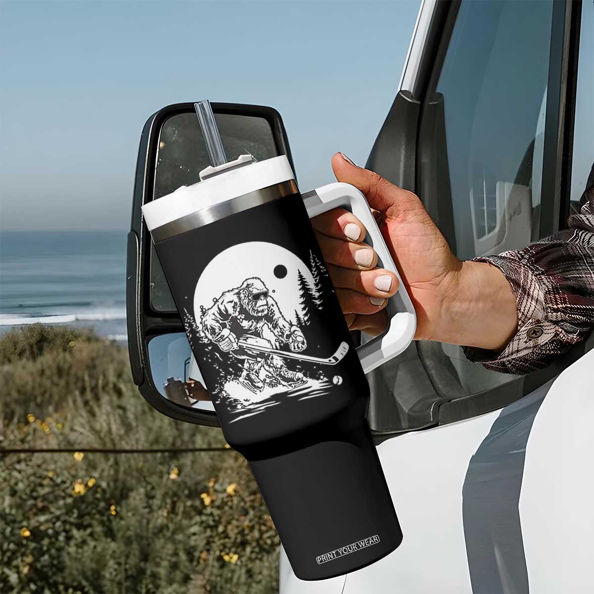 Bigfoot Playing Ice Hockey Tumbler With Handle Funny Cryptid Sports Gift TS12 Print Your Wear
