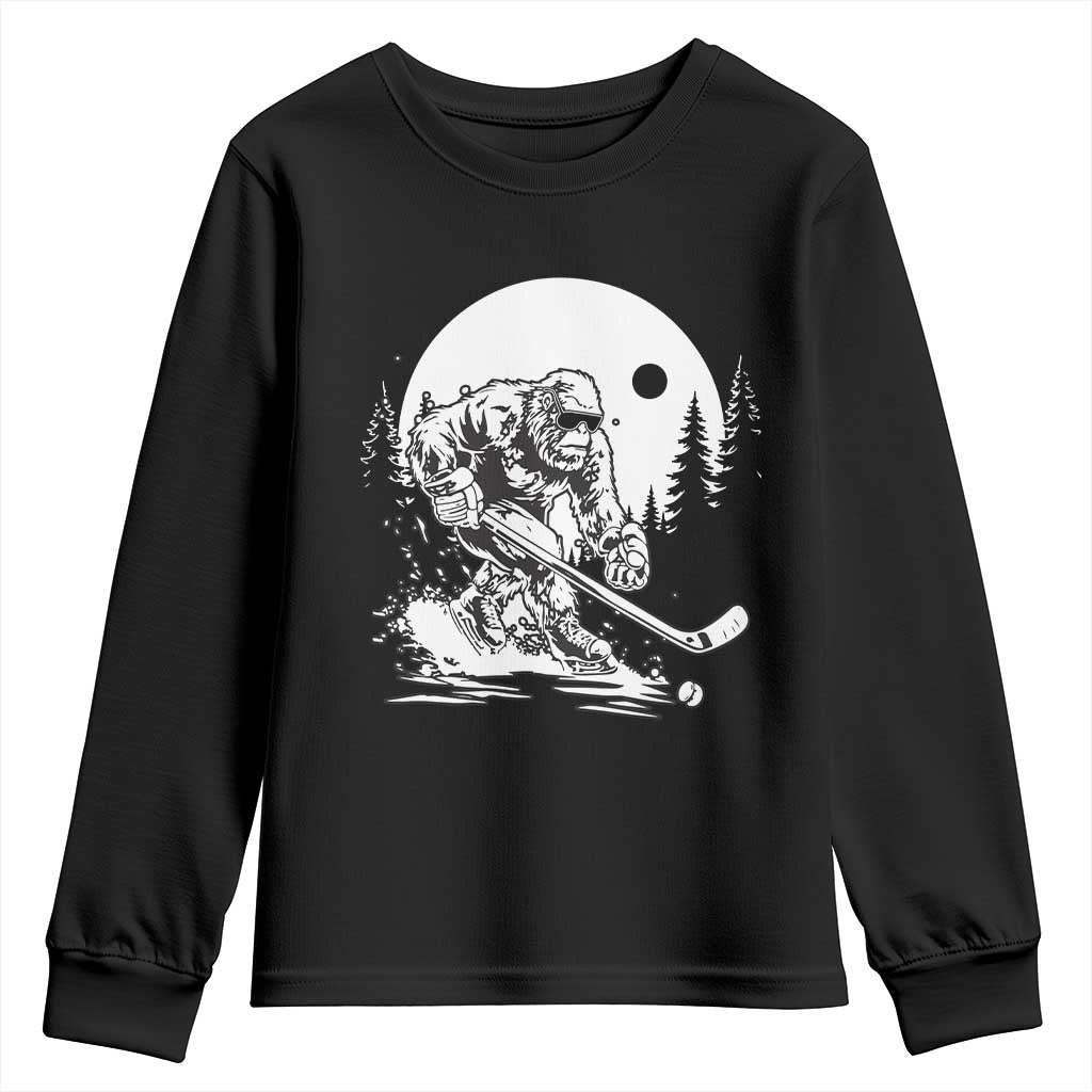 Bigfoot Playing Ice Hockey Youth Sweatshirt Funny Cryptid Sports Gift TS12 Black Print Your Wear