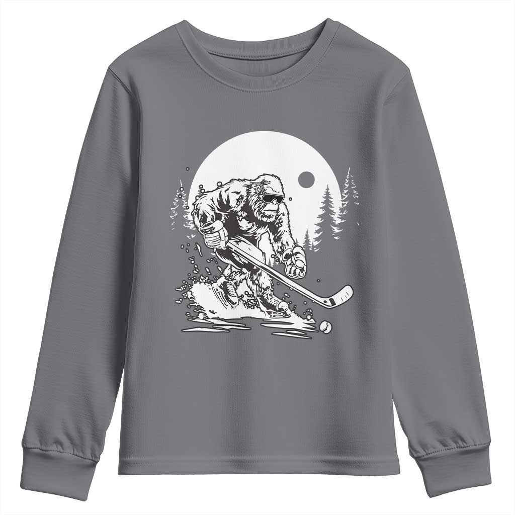 Bigfoot Playing Ice Hockey Youth Sweatshirt Funny Cryptid Sports Gift TS12 Charcoal Print Your Wear