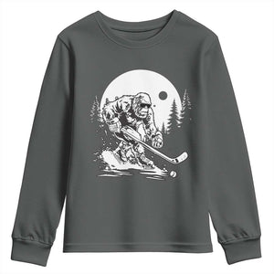 Bigfoot Playing Ice Hockey Youth Sweatshirt Funny Cryptid Sports Gift TS12 Dark Heather Print Your Wear