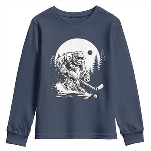 Bigfoot Playing Ice Hockey Youth Sweatshirt Funny Cryptid Sports Gift TS12 Navy Print Your Wear