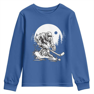 Bigfoot Playing Ice Hockey Youth Sweatshirt Funny Cryptid Sports Gift TS12 Royal Blue Print Your Wear