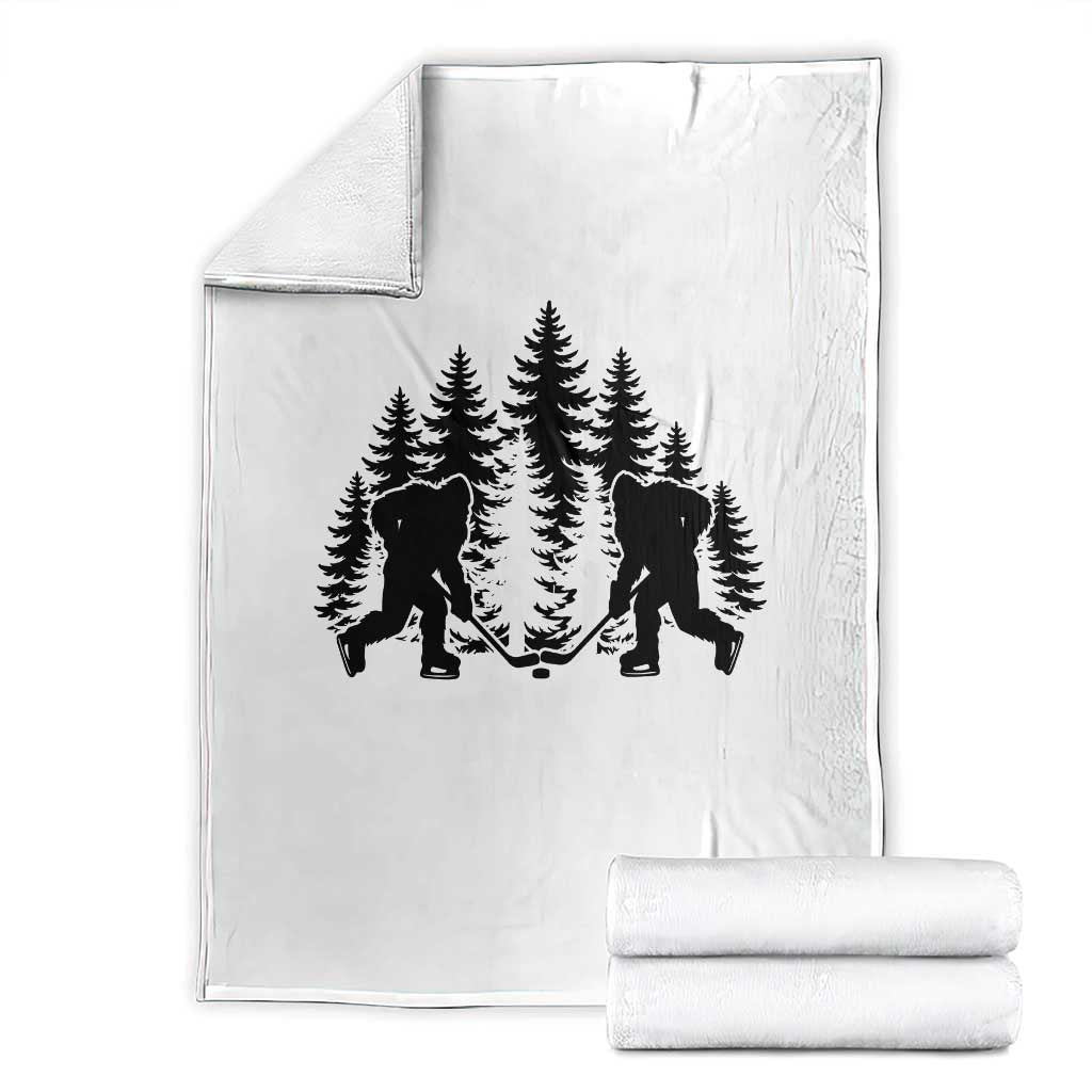 Funny Bigfoot Playing Ice Hockey Throw Blanket Cryptid Lover Gift TS12 White Print Your Wear