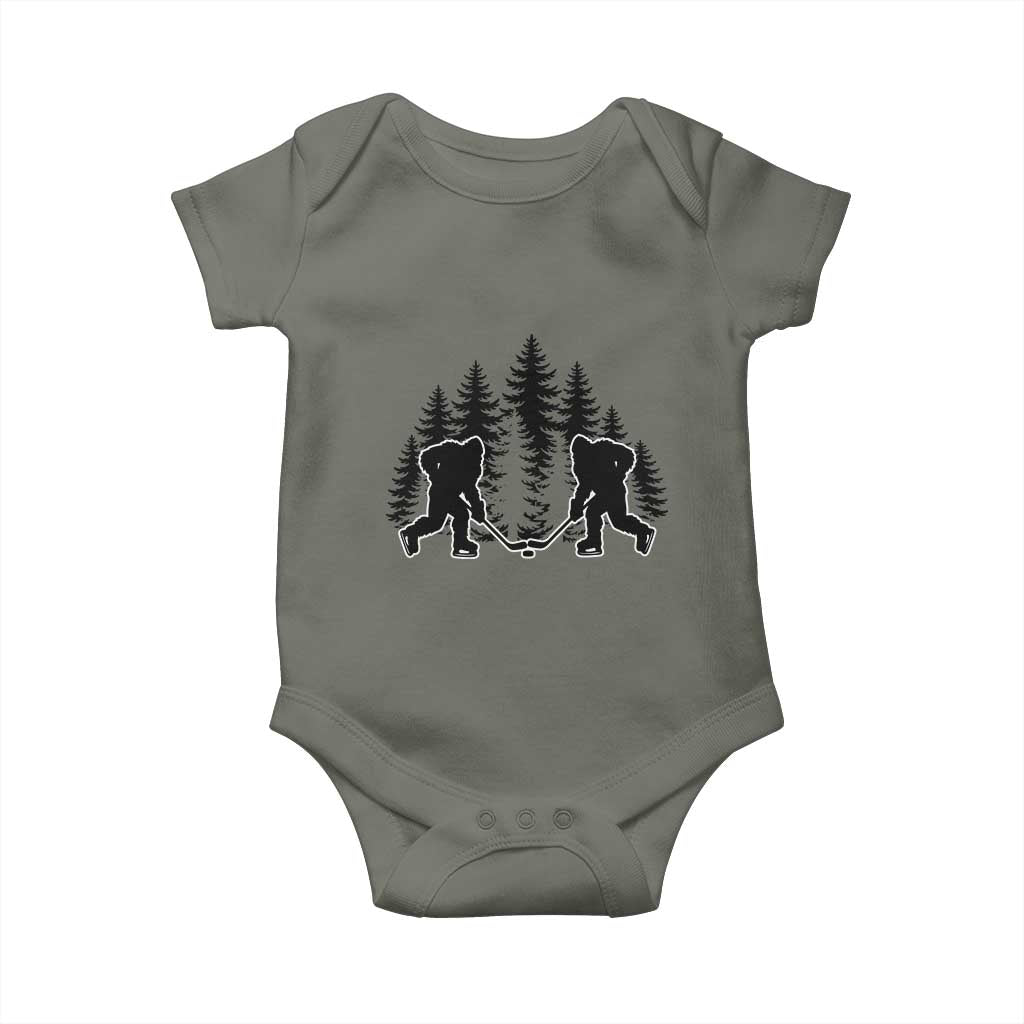 Funny Bigfoot Playing Ice Hockey Baby Onesie Cryptid Lover Gift TS12 Military Green Print Your Wear