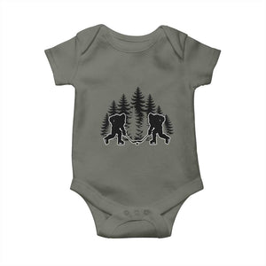 Funny Bigfoot Playing Ice Hockey Baby Onesie Cryptid Lover Gift TS12 Military Green Print Your Wear