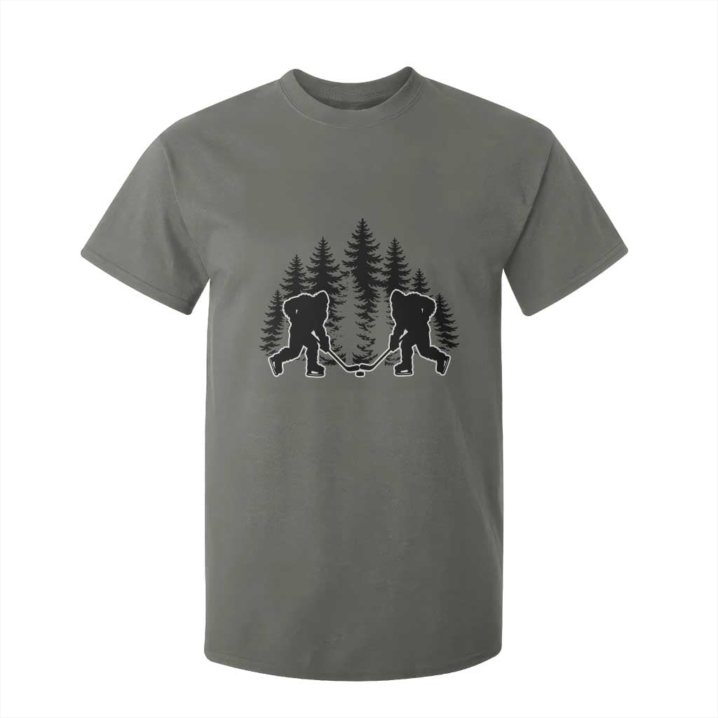 Funny Bigfoot Playing Ice Hockey T Shirt For Kid Cryptid Lover Gift TS12 Military Green Print Your Wear