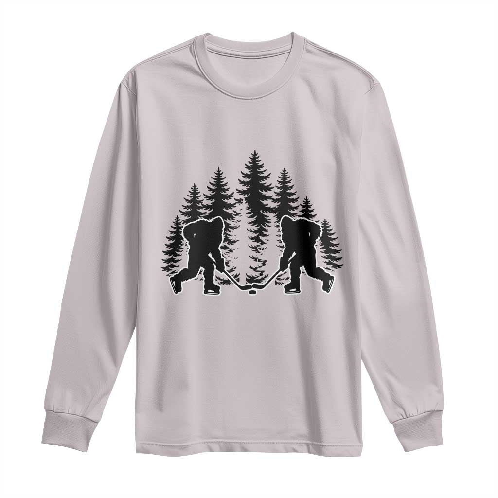 Funny Bigfoot Playing Ice Hockey Long Sleeve Shirt Cryptid Lover Gift TS12 Ice Gray Print Your Wear