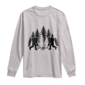 Funny Bigfoot Playing Ice Hockey Long Sleeve Shirt Cryptid Lover Gift TS12 Ice Gray Print Your Wear