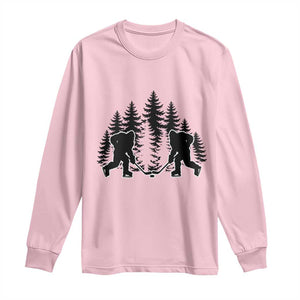Funny Bigfoot Playing Ice Hockey Long Sleeve Shirt Cryptid Lover Gift TS12 Light Pink Print Your Wear