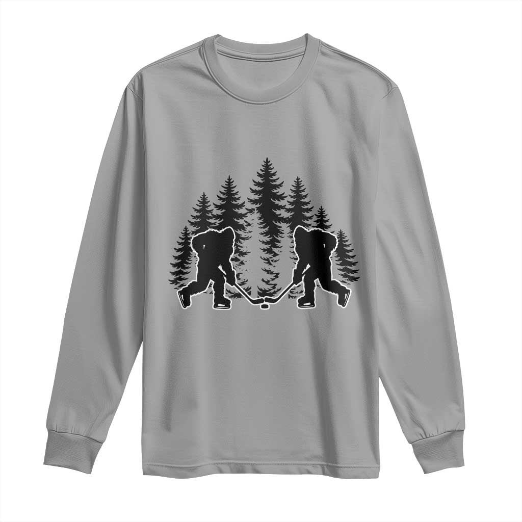 Funny Bigfoot Playing Ice Hockey Long Sleeve Shirt Cryptid Lover Gift TS12 Sport Gray Print Your Wear