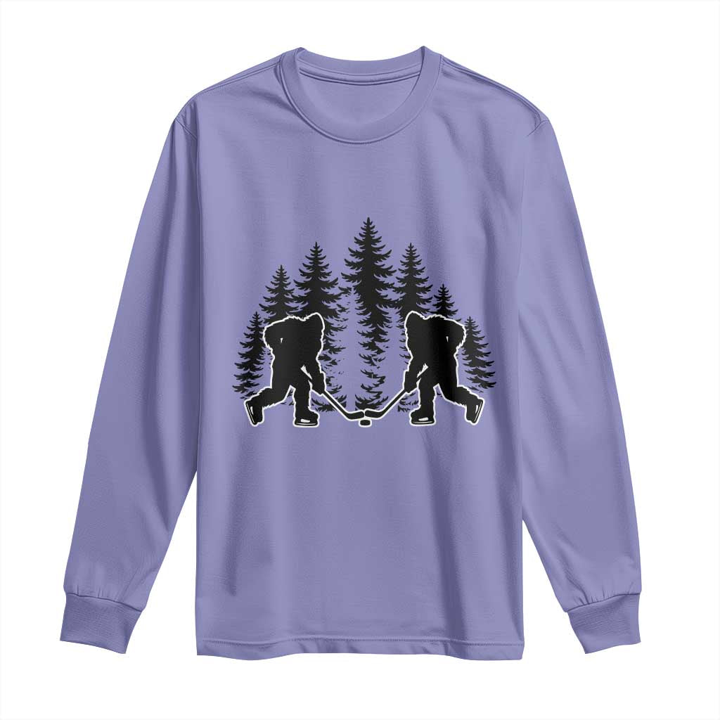 Funny Bigfoot Playing Ice Hockey Long Sleeve Shirt Cryptid Lover Gift TS12 Violet Print Your Wear