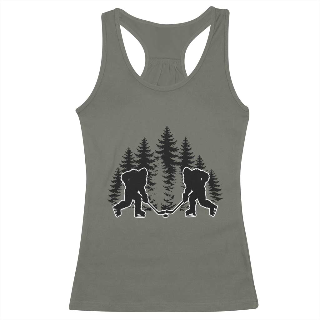 Funny Bigfoot Playing Ice Hockey Racerback Tank Top Cryptid Lover Gift TS12 Military Green Print Your Wear