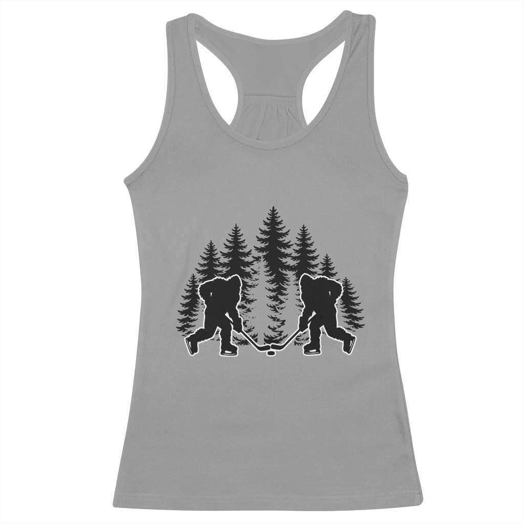 Funny Bigfoot Playing Ice Hockey Racerback Tank Top Cryptid Lover Gift TS12 Sport Gray Print Your Wear