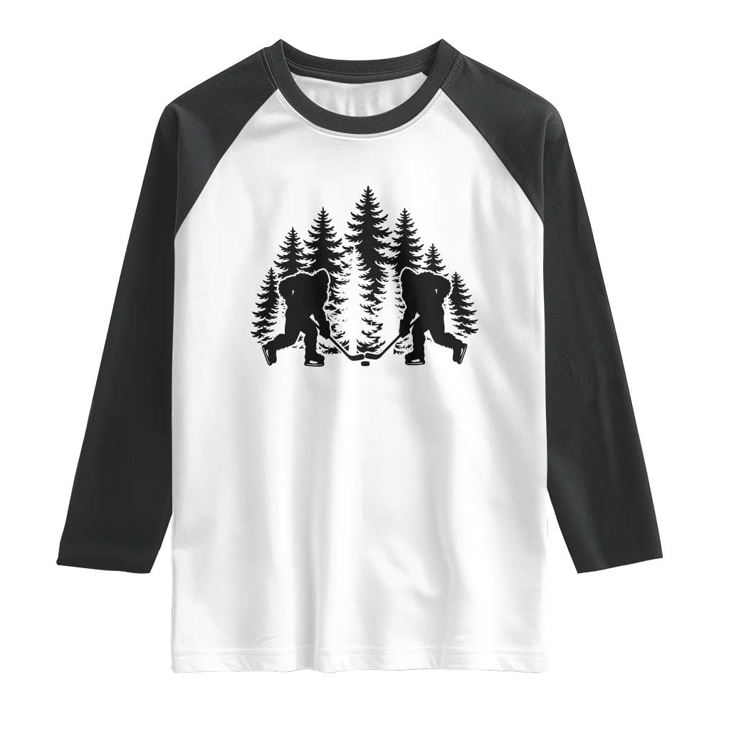 Funny Bigfoot Playing Ice Hockey Raglan Shirt Cryptid Lover Gift TS12 White Black Print Your Wear