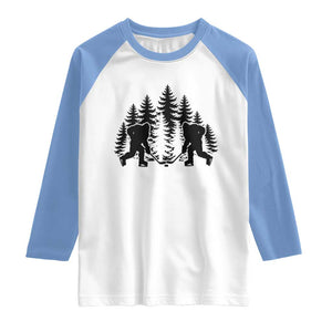 Funny Bigfoot Playing Ice Hockey Raglan Shirt Cryptid Lover Gift TS12 White Carolina Blue Print Your Wear