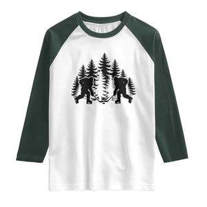 Funny Bigfoot Playing Ice Hockey Raglan Shirt Cryptid Lover Gift TS12 White Dark Forest Green Print Your Wear