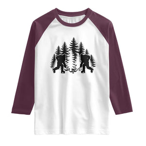 Funny Bigfoot Playing Ice Hockey Raglan Shirt Cryptid Lover Gift TS12 White Maroon Print Your Wear