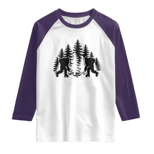 Funny Bigfoot Playing Ice Hockey Raglan Shirt Cryptid Lover Gift TS12 White Purple Print Your Wear