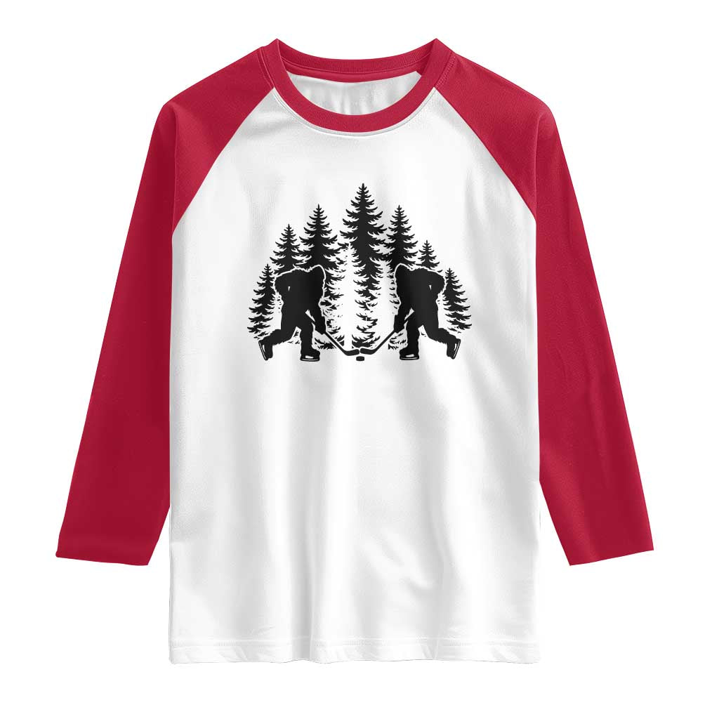 Funny Bigfoot Playing Ice Hockey Raglan Shirt Cryptid Lover Gift TS12 White Red Print Your Wear